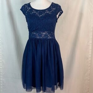 Bailey Blue Navy Event Dress with Organza Skirt